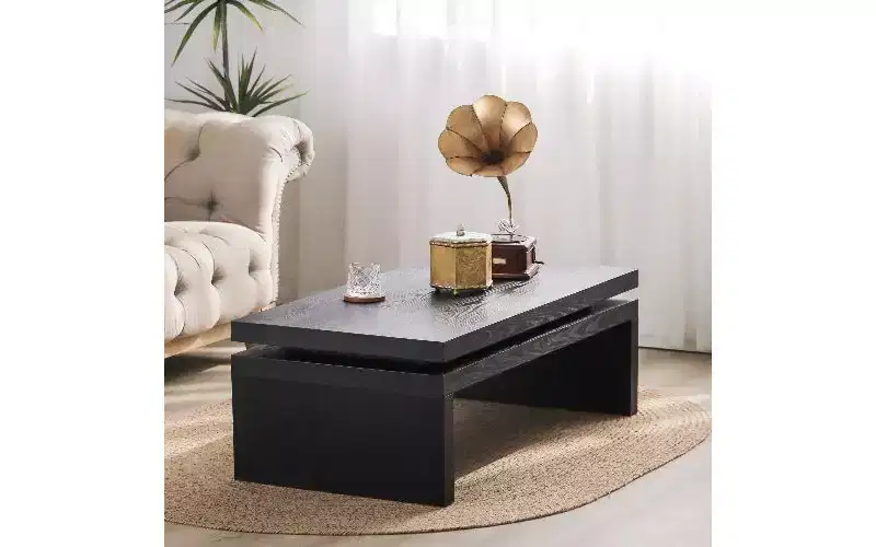 TUYOHW Modern Wooden Coffee Table with Floating-Top, Sleek Rectangular Center Table for Living Room, Industrial Sofa Table