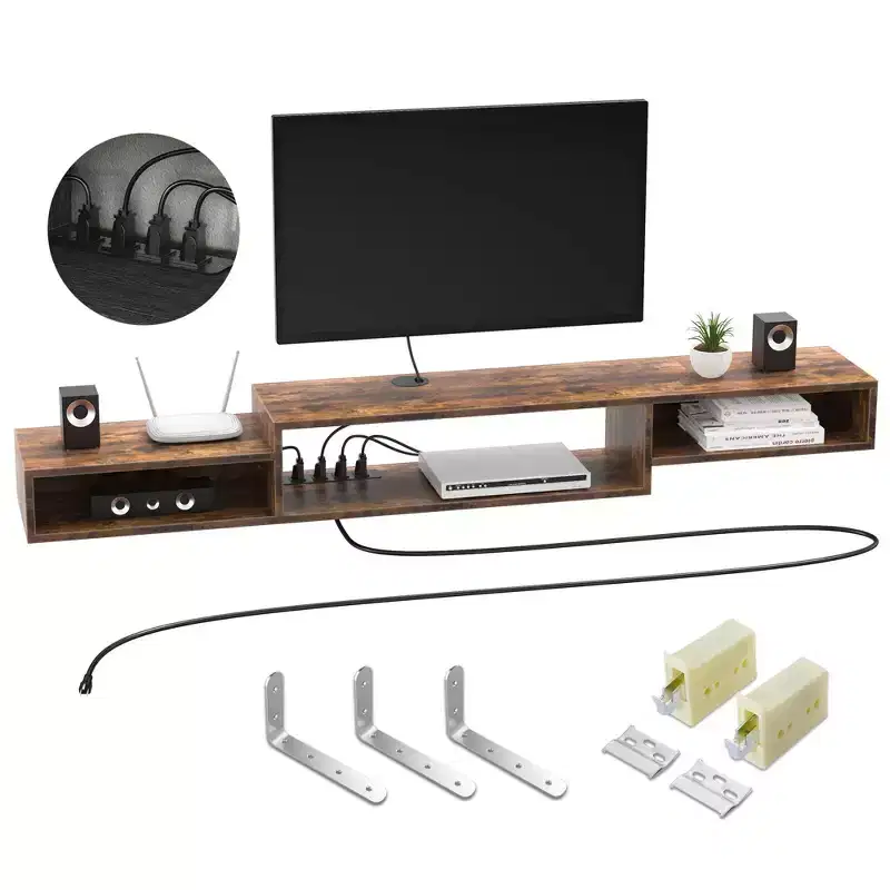 Floating TV Stand for TVs up to 60 Rustic Brown :Media Console Shelf with Power Outlet