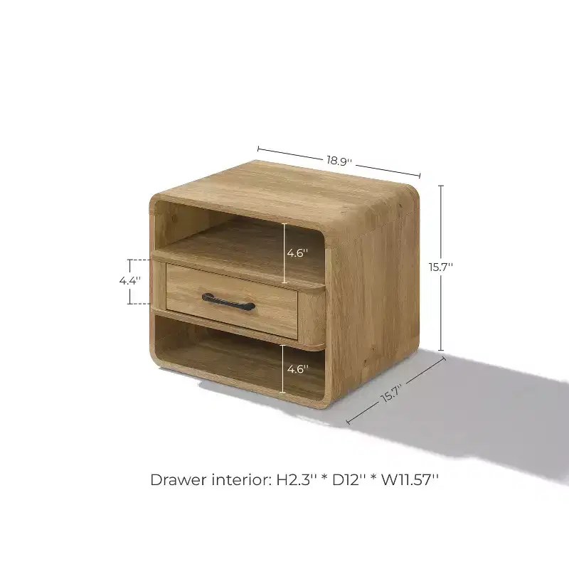 LuxenHome Small Night Stand with Drawer, 15.7 H Light Oak Bedside Table for Bedroom, Living Room Brown