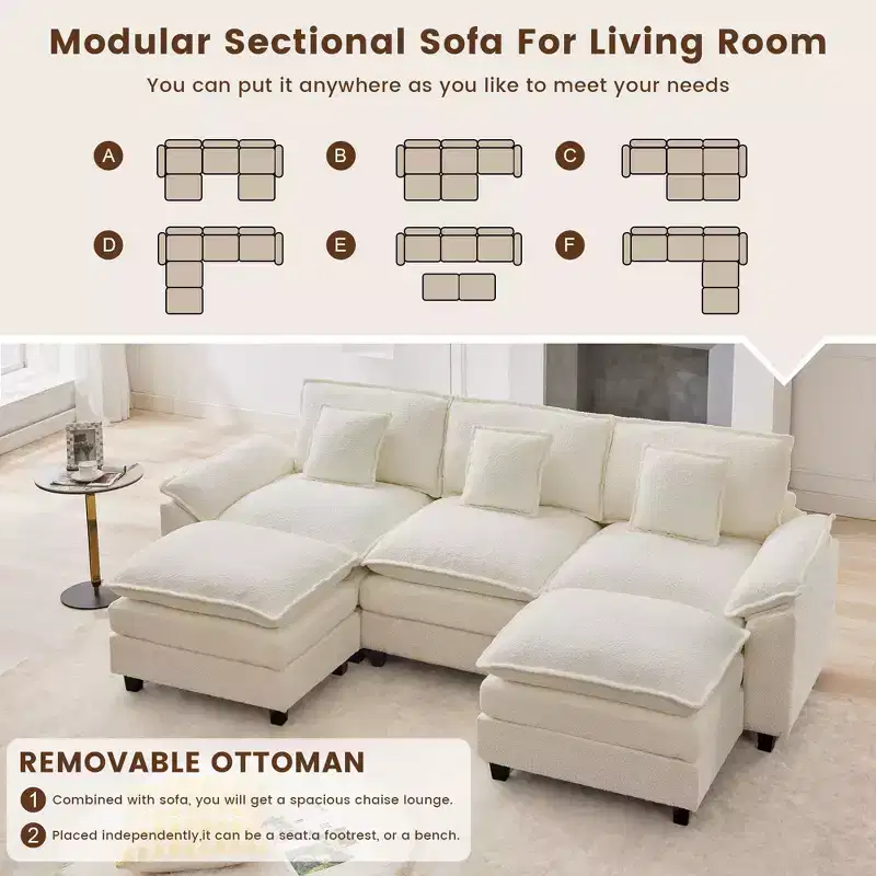 Likepay 105.9 in. Chenille Fabric 5 seat Sectional Sofa with 2 Ottomans