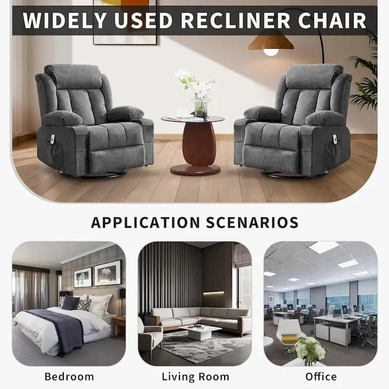 Recliner Chair, Rocking Chairs with Massage and Heat, Side Pockets and Cup Holder