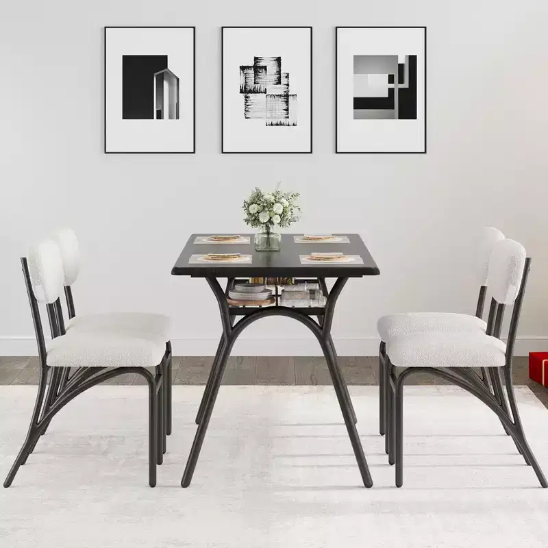 WhizMax Dining Table Set for 4, Rectangular Kitchen Table with 4 Boucle Chairs, Dining Table with Storage