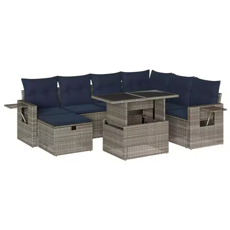 vidaXL Patio Sofa Set with Cushions and Table Outdoor Garden 8 Piece Poly Rattan