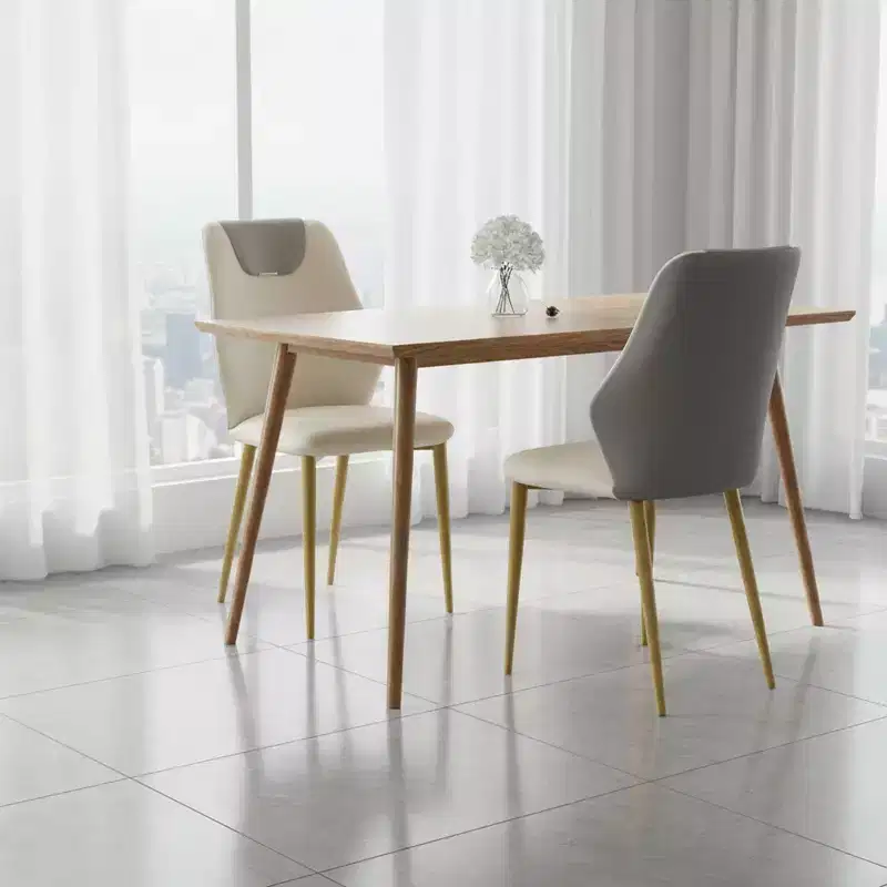 Homy Casa Set of 2 PU Leather Dining Chairs, Ergonomic Chairs with Gold Metal Legs, Beige