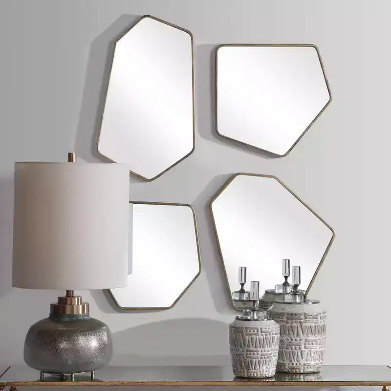 Uttermost Asymmetrical Vanity Decorative Accent Wall Mirrors Set of 4 Modern Aged Gold Frame 19 3/4 Wide for Bathroom Bedroom