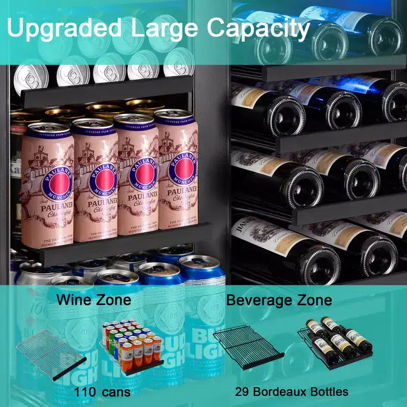Velivi 30 Inch Wine and Beverage Refrigerator, Upgrade Dual Zone Wine Cooler, Black
