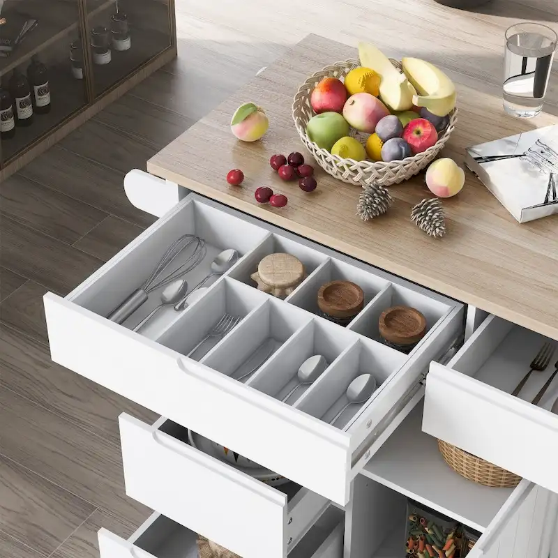 53 in. W Kitchen Island with Countertop and Drawers - N/A