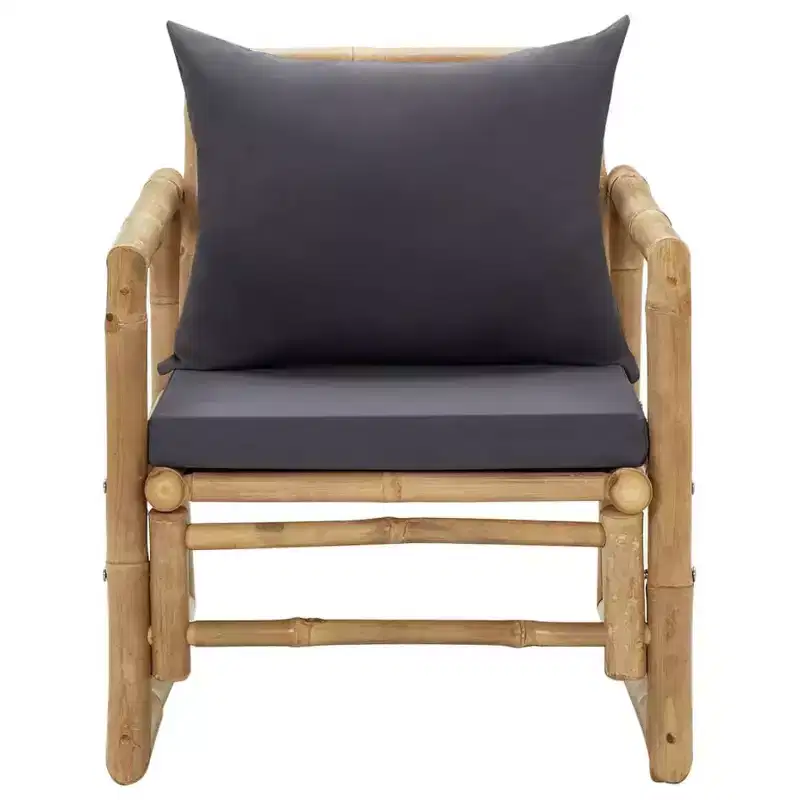 vidaXL Garden Chair Set of 2 Dark grey, Natural Bamboo, Polyester