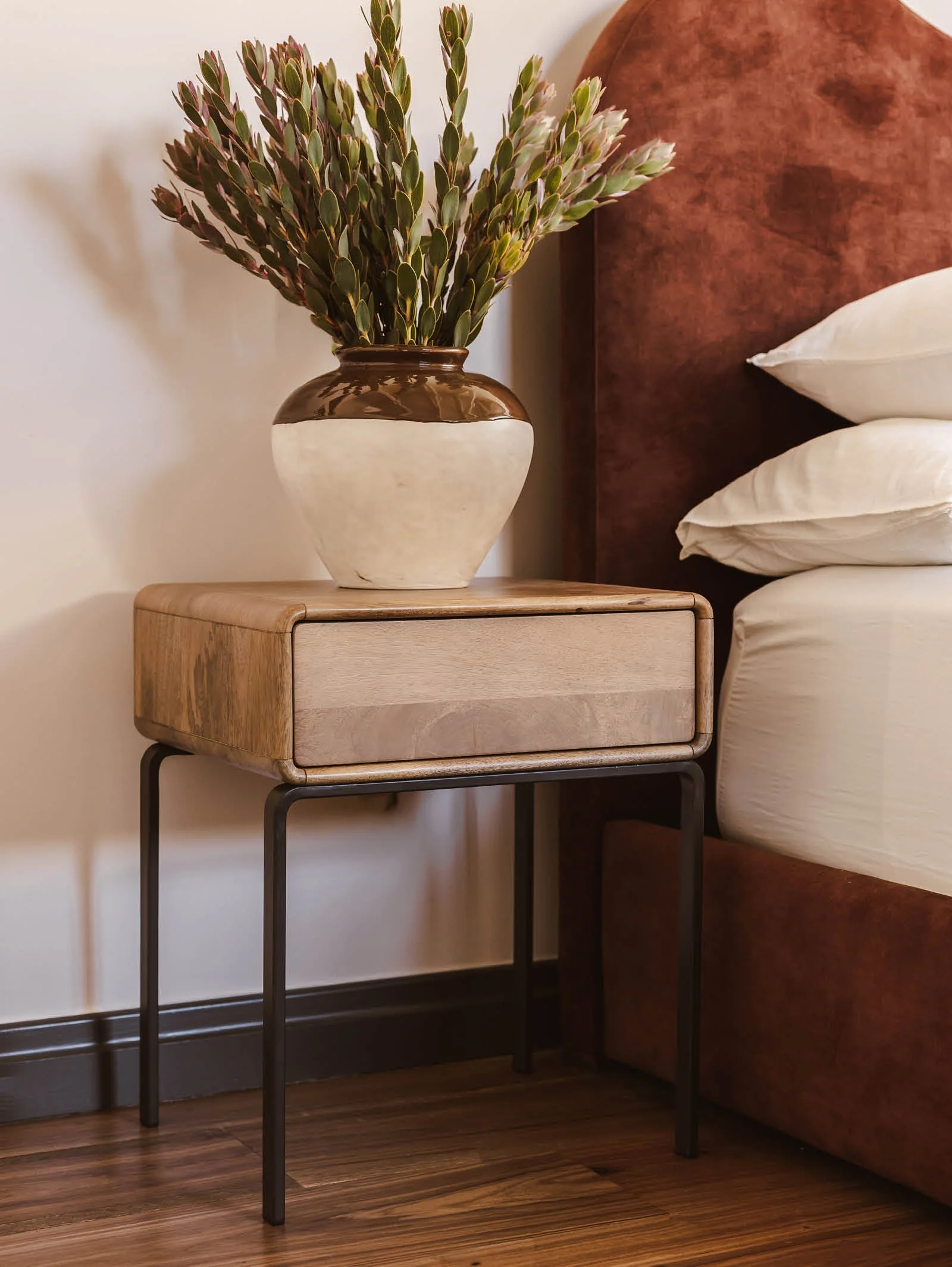Industrial Wood Nightstand for Bedroom