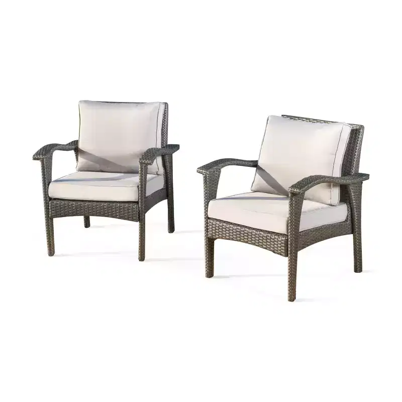 GDFStudio Hilary Outdoor Wicker Club Chairs with Cushion (Set of 2)