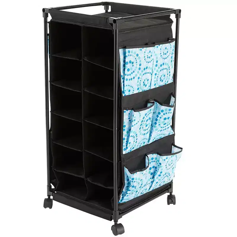 Rolling Shoe Storage with Fabric Cubbies - Springtime