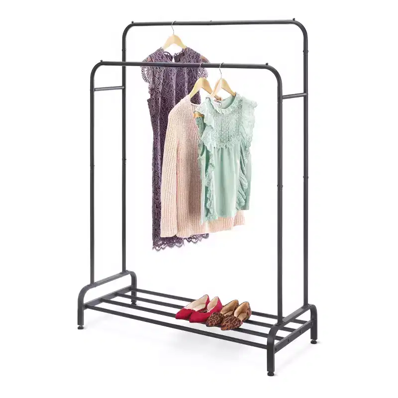 Double Rod Garment Rack Black: Steel Frame, 61