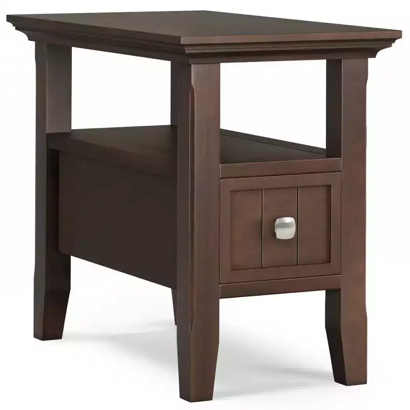 WyndenHall Normandy Narrow Side Table with Drawer Brunette Brown: Storage Shelf, Lacquered Pine Frame