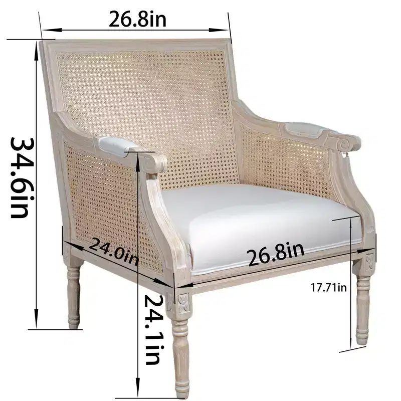 GDFStudio Bertie Rattan and Rubberwood Upholstered French Accent Chair
