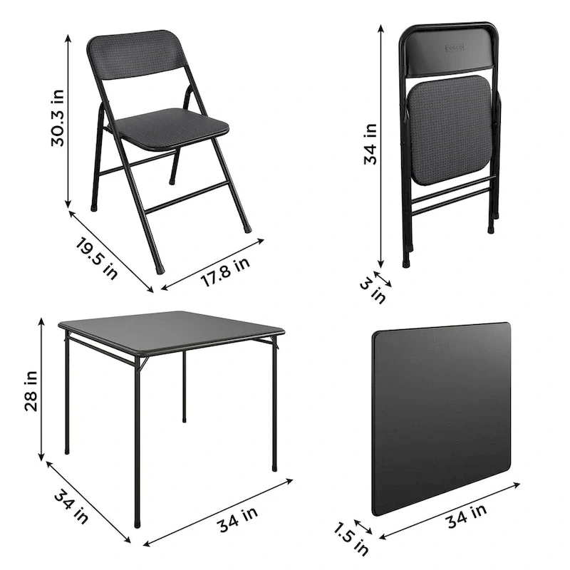 COSCO 5-Piece Folding Vinyl Table and Fabric Chair Set - 5 piece