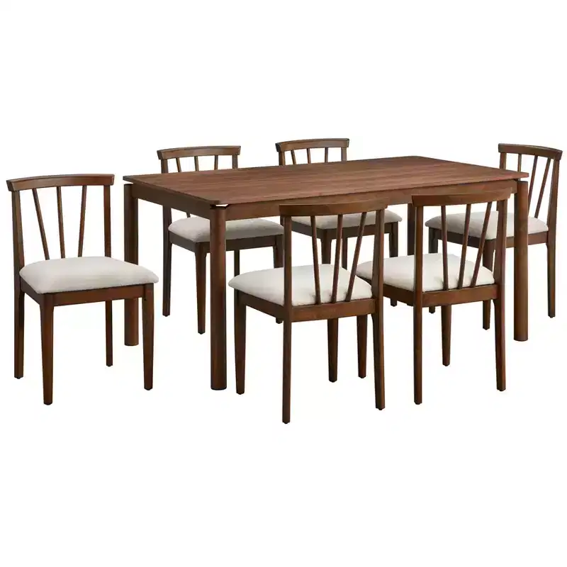 Lifestorey Rochester 7pc Modern Dining Set Beige/Walnut