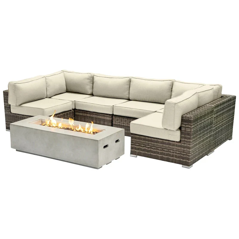 LSI 4 Person Seating Group With Firepit And Sunbrella Cushions