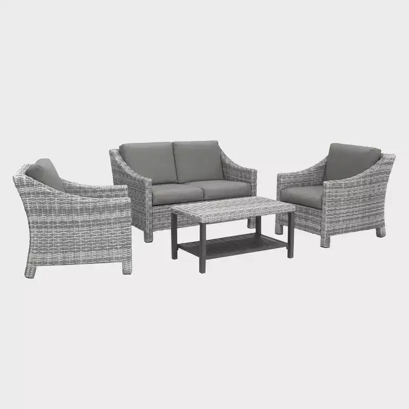 Leisure Made Marietta 4pc Wicker Seating in Gray Fabric