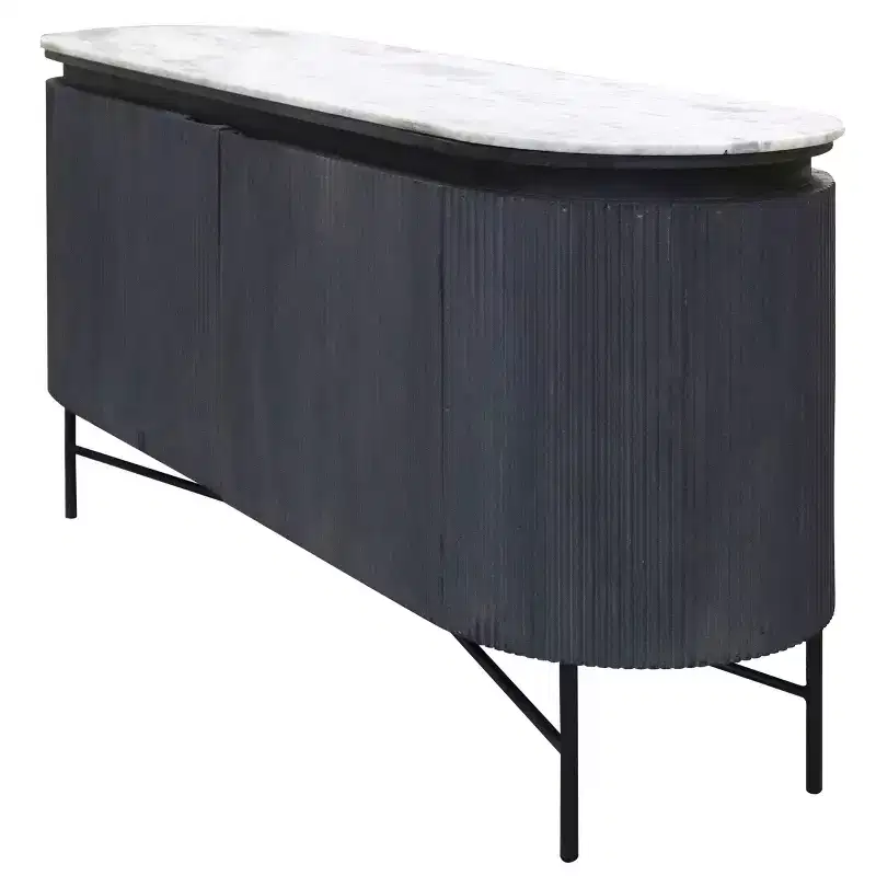 Granite Top and Metal Legs Racetrack Sideboard Cabinet White/Charcoal - : Mango Wood, Fixed Shelf, Luxury