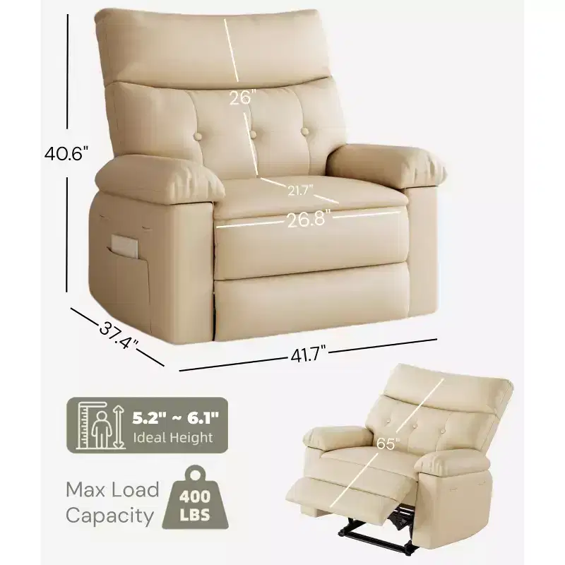 Oversized Manual Recliner Chair, Large Sofa for Adults, PU Leather Lazy Chair with 1.5X Sponge Filling, Massage & Heat