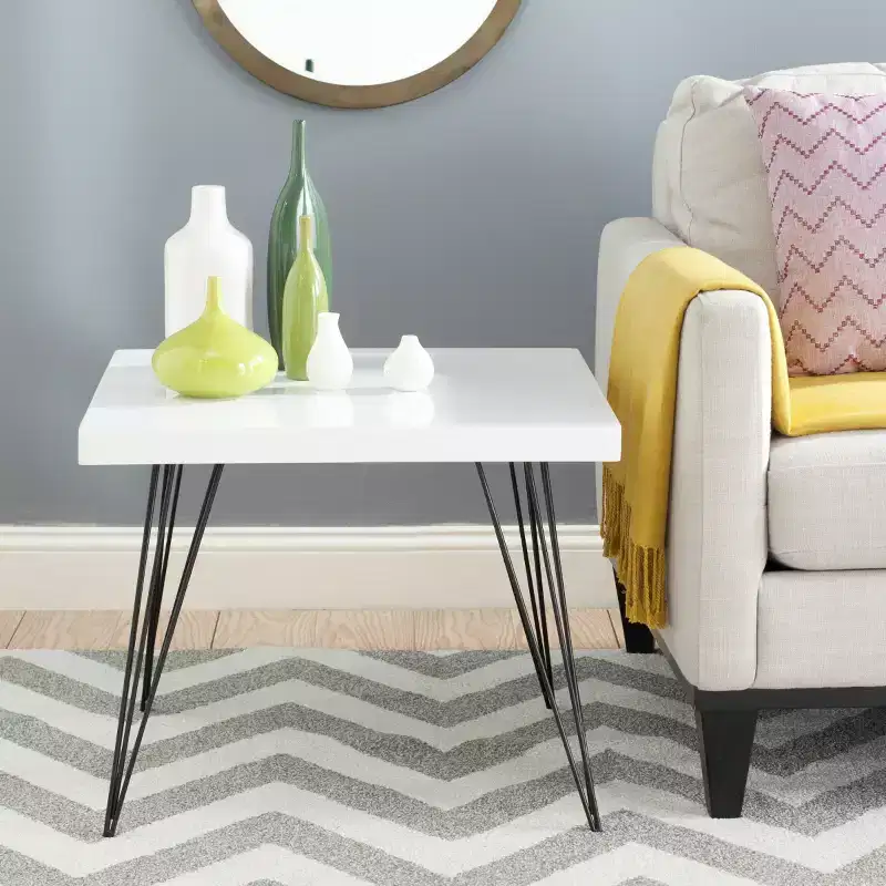 Wolcott Square Coffee Table - White Top, Black Hairpin Legs