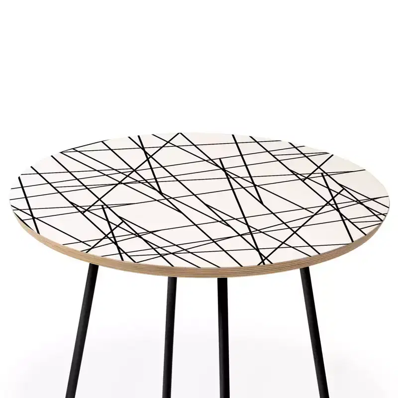 Architecture Side Round Table, Black, Modern Stain-Resistant Wood Composite Top, Steel Frame