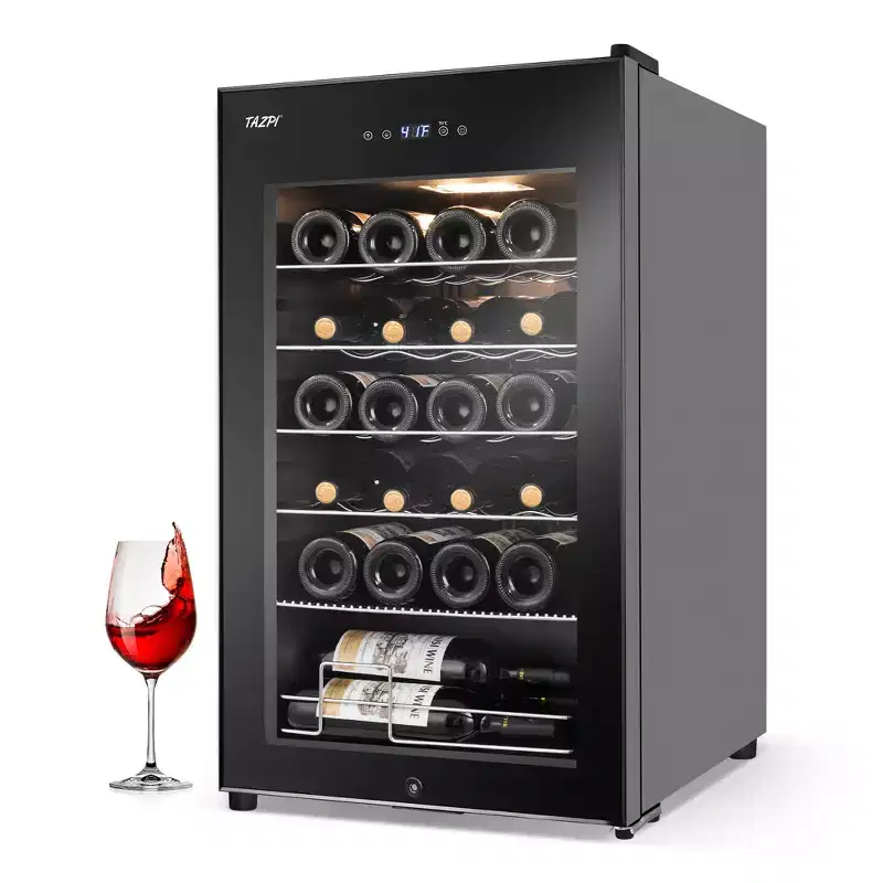 Hooure 17in 24-Bottle Wine Cellar - Compressor Cooling with LED Touch Control & Low-E Glass Door in Black