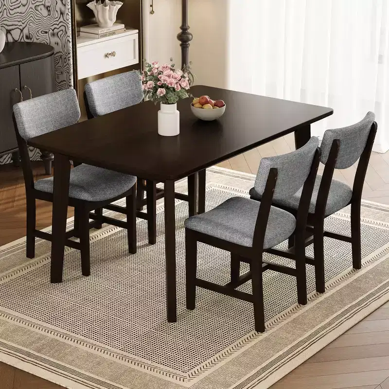 GDFStudio Conner Farmhouse-Style 5-Piece Dining Set 1 Solid Wood Table and 4 Upholstered Chairs