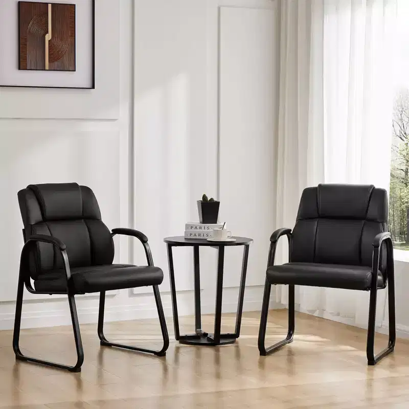 JIONJOY Faux Leather Stationary Waiting Room Chairs Set of 4| Black