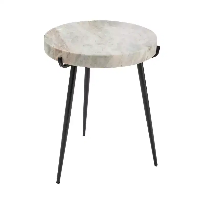 Round Gray Marble Accent End Table