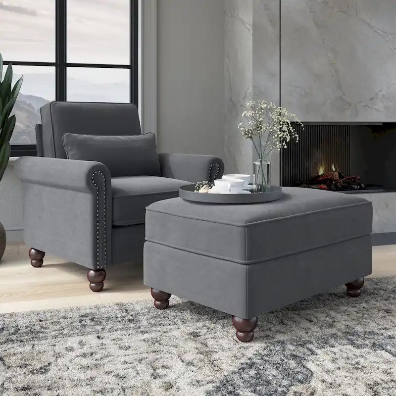 Bush Furniture Coventry Living Room Accent Chair with Ottoman Set