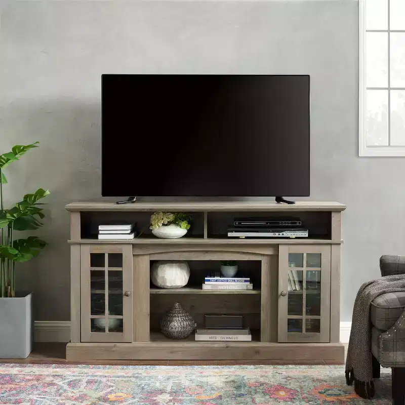Classic TV Stand for TVs up to 65 Inches, Media Console with Cabinets and Open Shelves, Gray