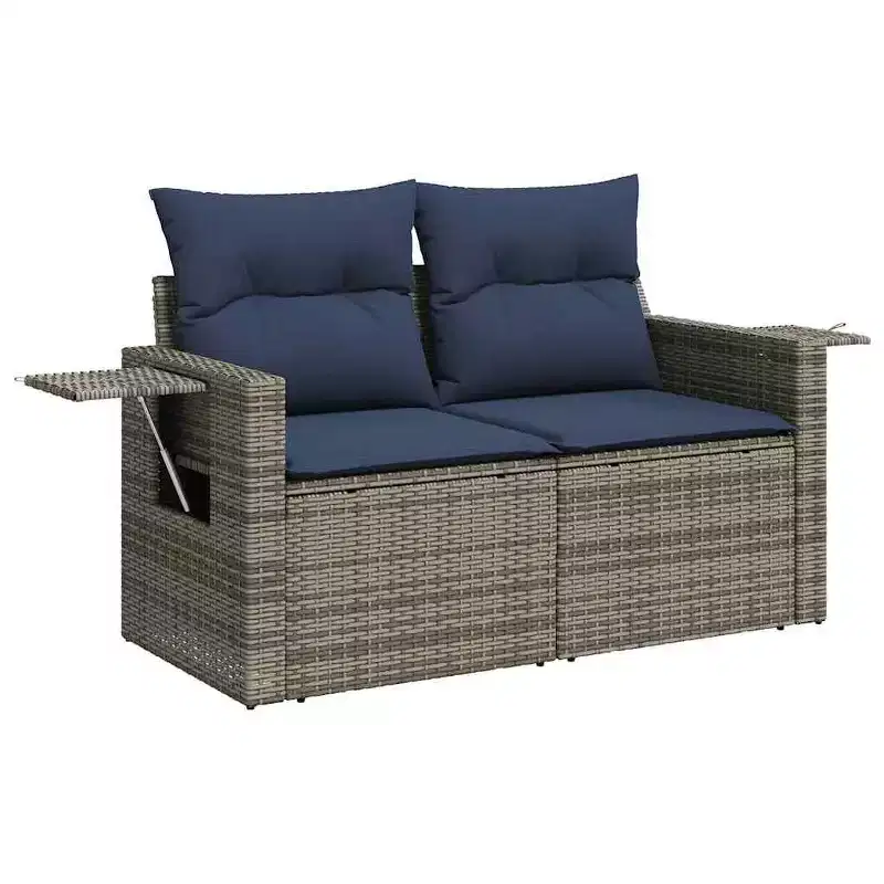 vidaXL 7 Piece Garden Sofa Set with Cushions Grey Poly Rattan