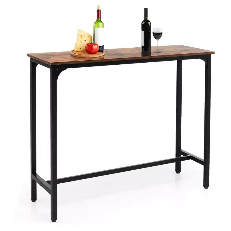 Costway 48 Rectangular Bar Table Kitchen Dining Table w/ Steel Frame & Adjustable Feet