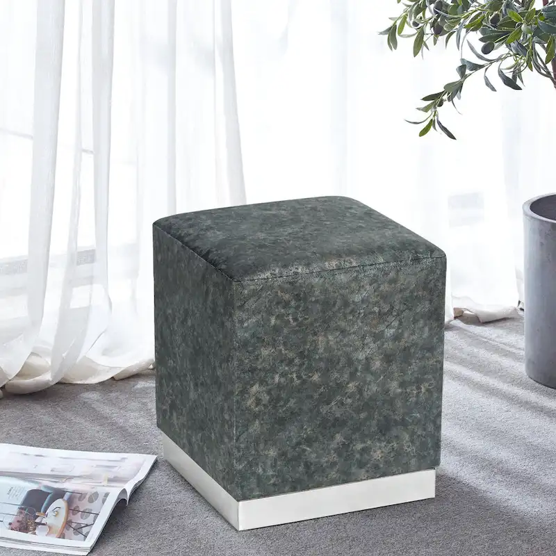 Ottoman Footrest Vanity Stool with Gold Trim
