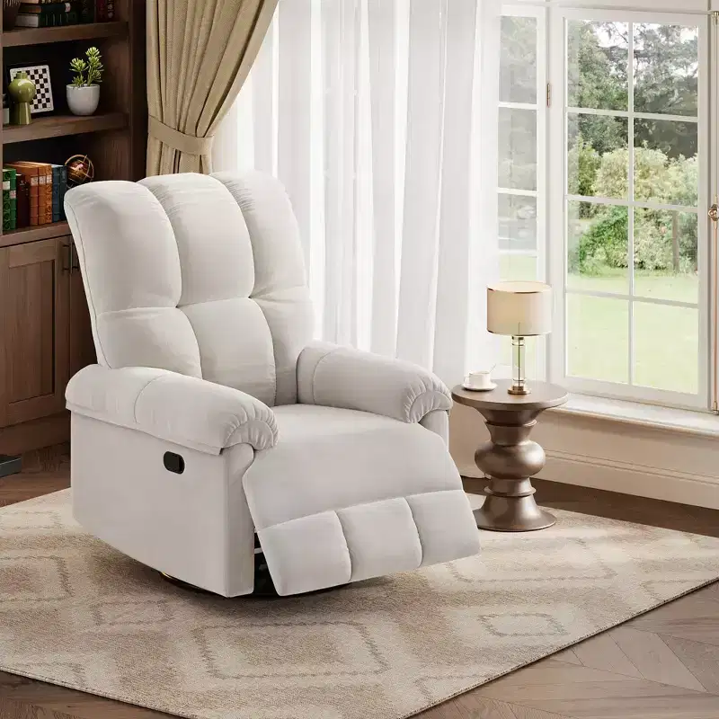 Oversized Recliner Chair, Overstuffed Soft Chenille Swivel Rocker Recliner with Padded Armrests, Nursery Rocking Chairs