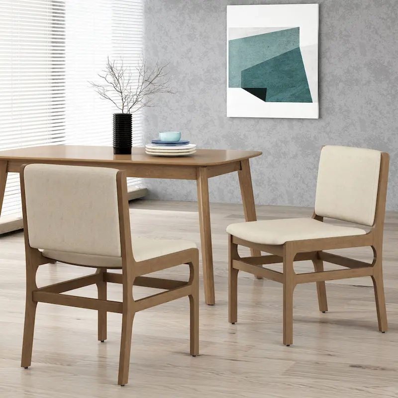 Contemporary Upholstered Dining Chair with Rubberwood Frame, Set of 2