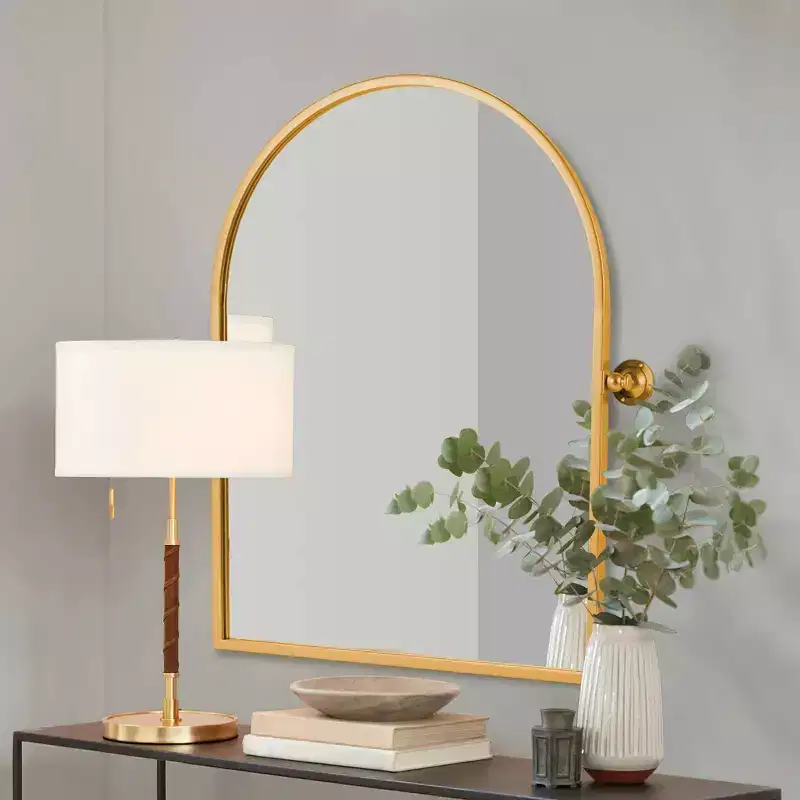 Gold Metal Frame Right-Angle Arched Wall Mounted Accent Mirror 36 x 24 x 2