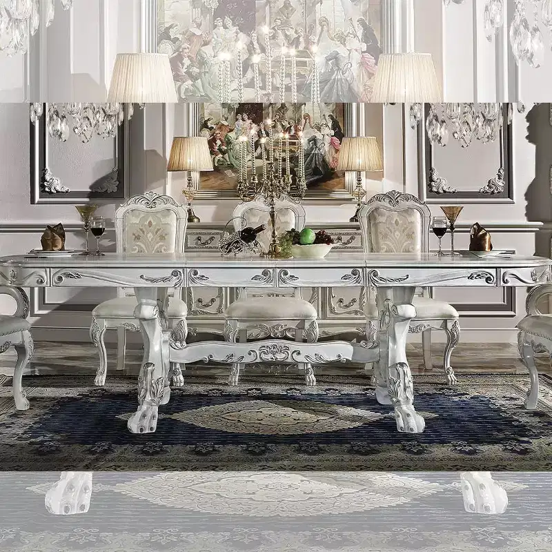 Large Rectangular Dining Table, Bone White Finish, Seats 8