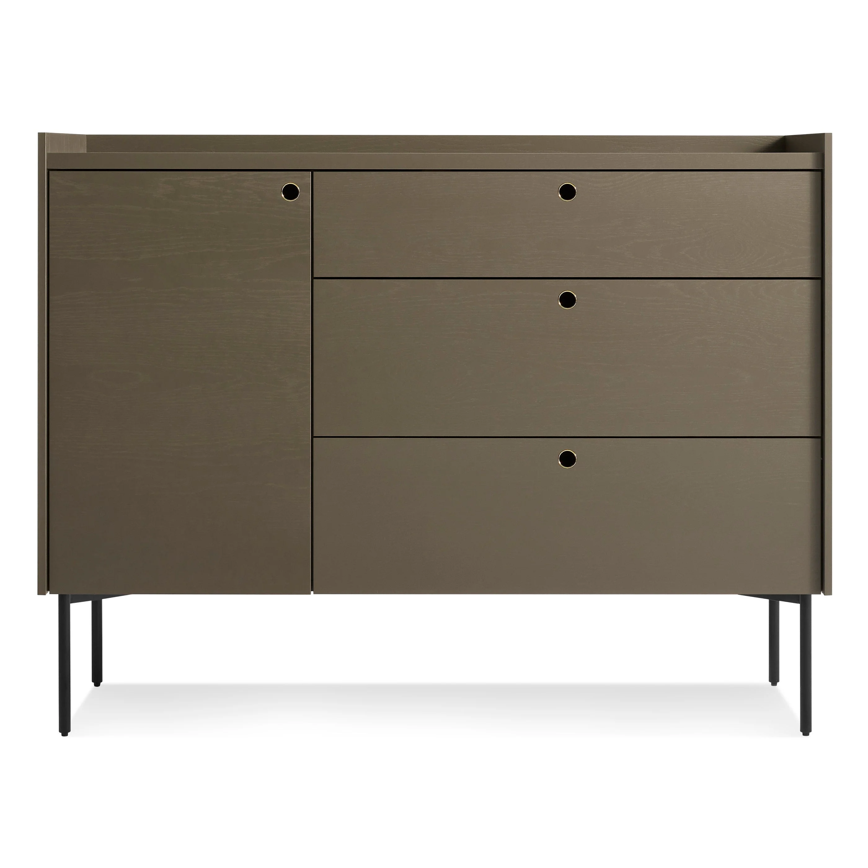 Modern White Oak Wood Storage Cabinet with Round Cutout Pulls for Living Room