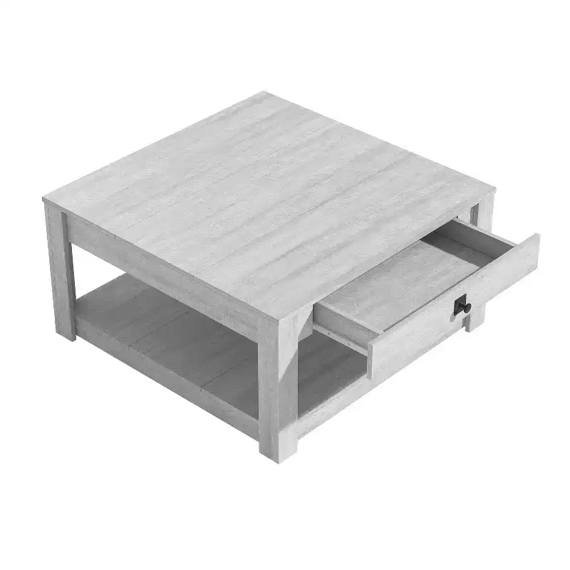 Square Wood Coffee Table with Drawer and Open Shelf - 31.5
