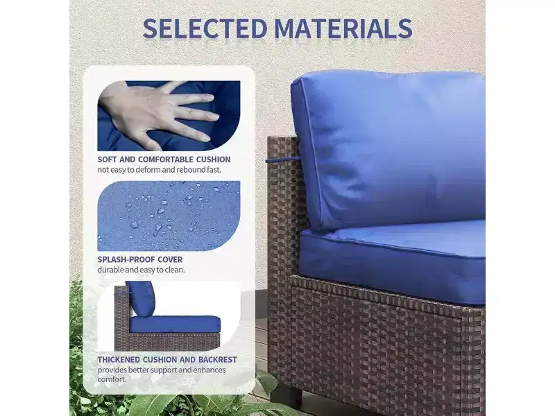 7Pcs PE Rattan Patio Conversation Set with Sectional Sofa & Coffee Table, Outdoor Furniture for Garden, Poolside, and Backyard