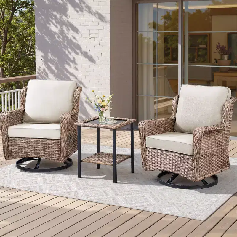 GDFStudio Luelle 3 Piece Outdoor Swivel Glider Chat Set with Cushions and Side Table