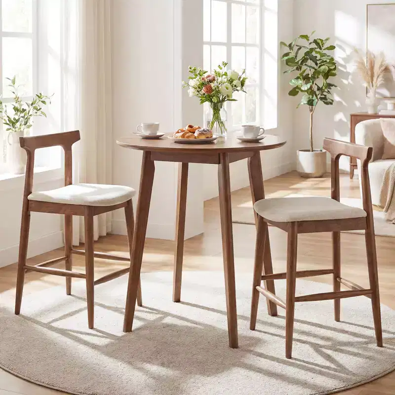2PCS Counter Height Bar Stools with Curved Backs and Upholstered Cushioned Seats