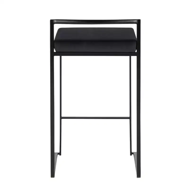LumiSource Set of 3 Fuji Stacker Counter Height Barstools Black Metal/Black Velvet