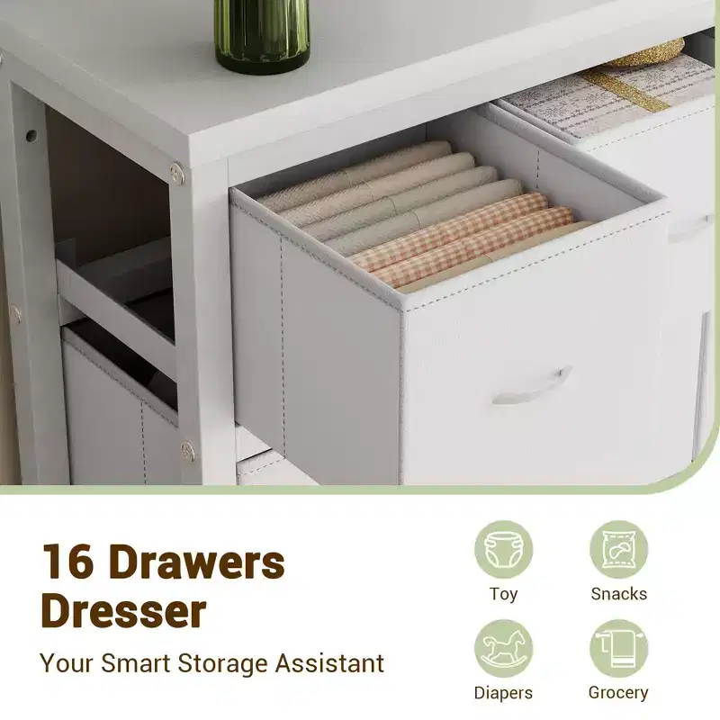 Dresser for Bedroom, Tall 16-Drawer Fabric Storage Dresser, 39.9W x 51.2H Chest of Drawers for Home