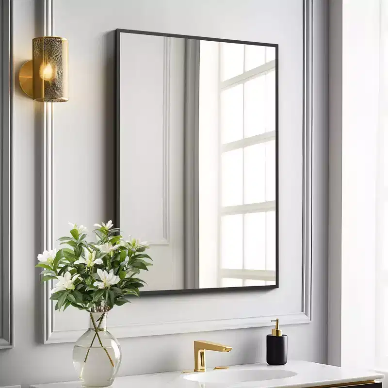 Dovelina Modern Rectangle Metal Frame Decorative Wall Mirror - 38x24, Black
