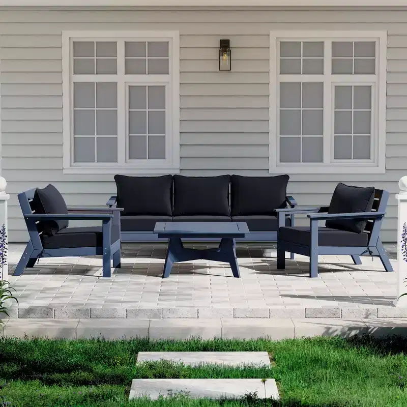 WestinTrends Avalon Outdoor 6-Piece Modular Sectional Patio Furniture Sofa Set, Navy Blue/Navy Blue