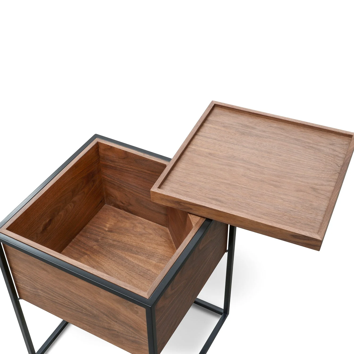 Mid-Century Natural Walnut Side Table with Swivel and Storage for Bedroom