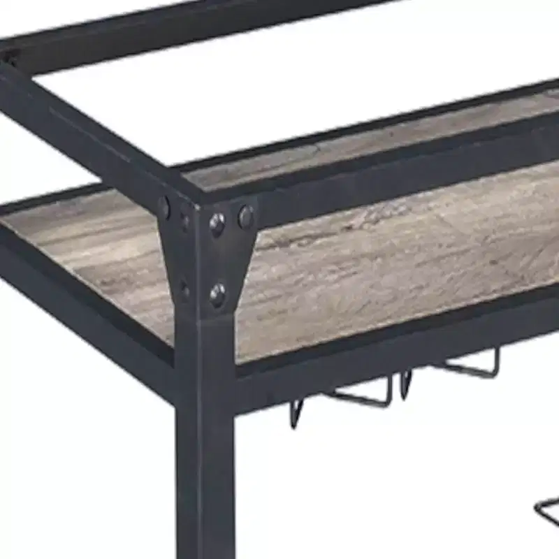 Rustic Oak Bar Serving Cart – Charcoal Finish, Caster Wheels
